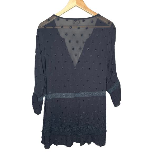 Kyla Seo Lace Boho Cottage Core Tunic Top Blouse Size Medium Eyelet D3-19 - Picture 5 of 8